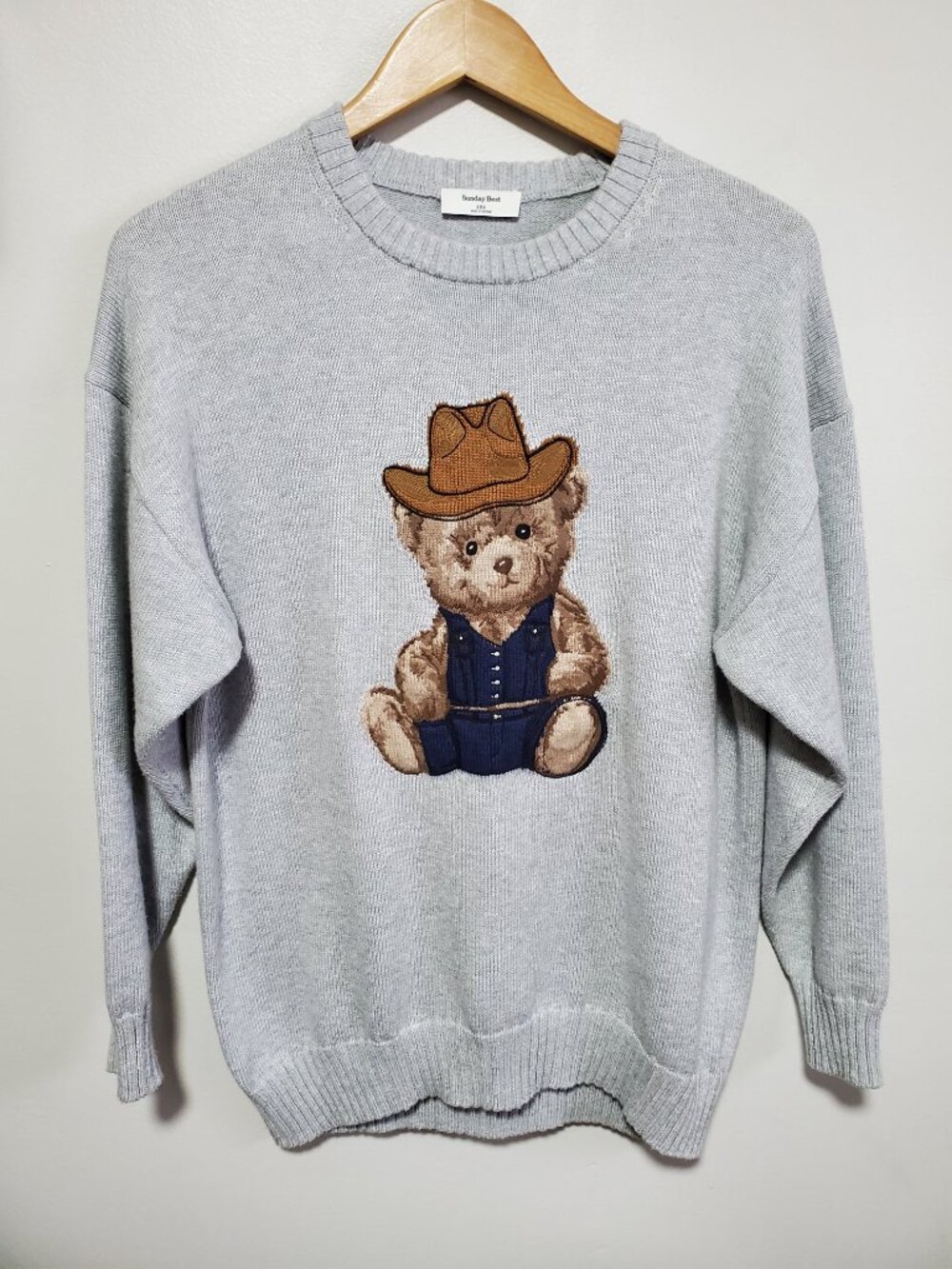 SUNDAY BEST Cotton Charm Peggy Teddy Bear Icon Sweater Grey Multi 2XS Aritzia - Picture 2 of 12
